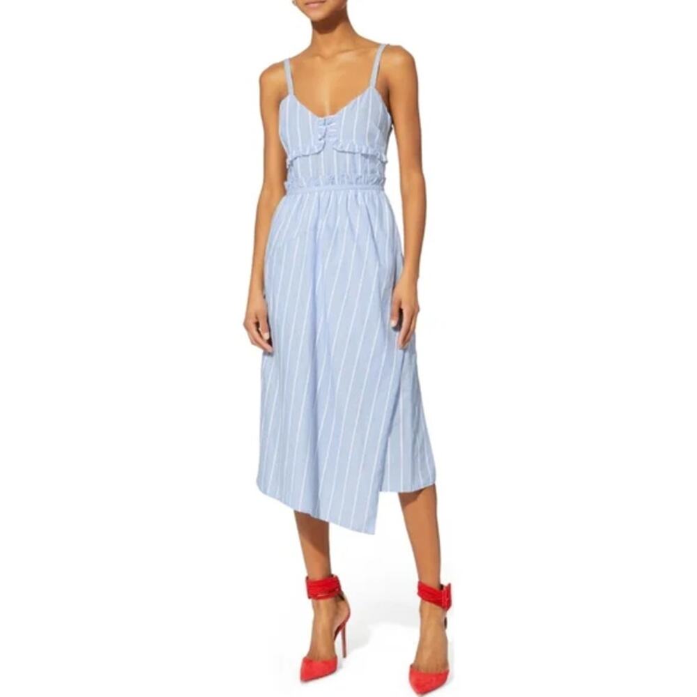 Derek Lam 10 Crosby Blue White Striped Sleeveless Ruffle Midi Sheath Dress 2